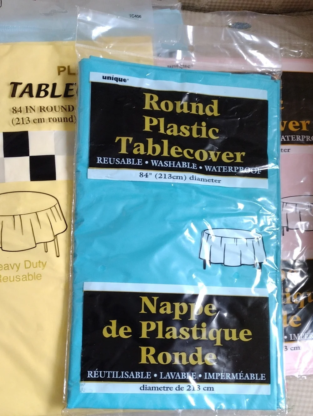 Nique Round Plastic Tablecovers Pack - Blue, Yellow, Pink, Green, Light Blue